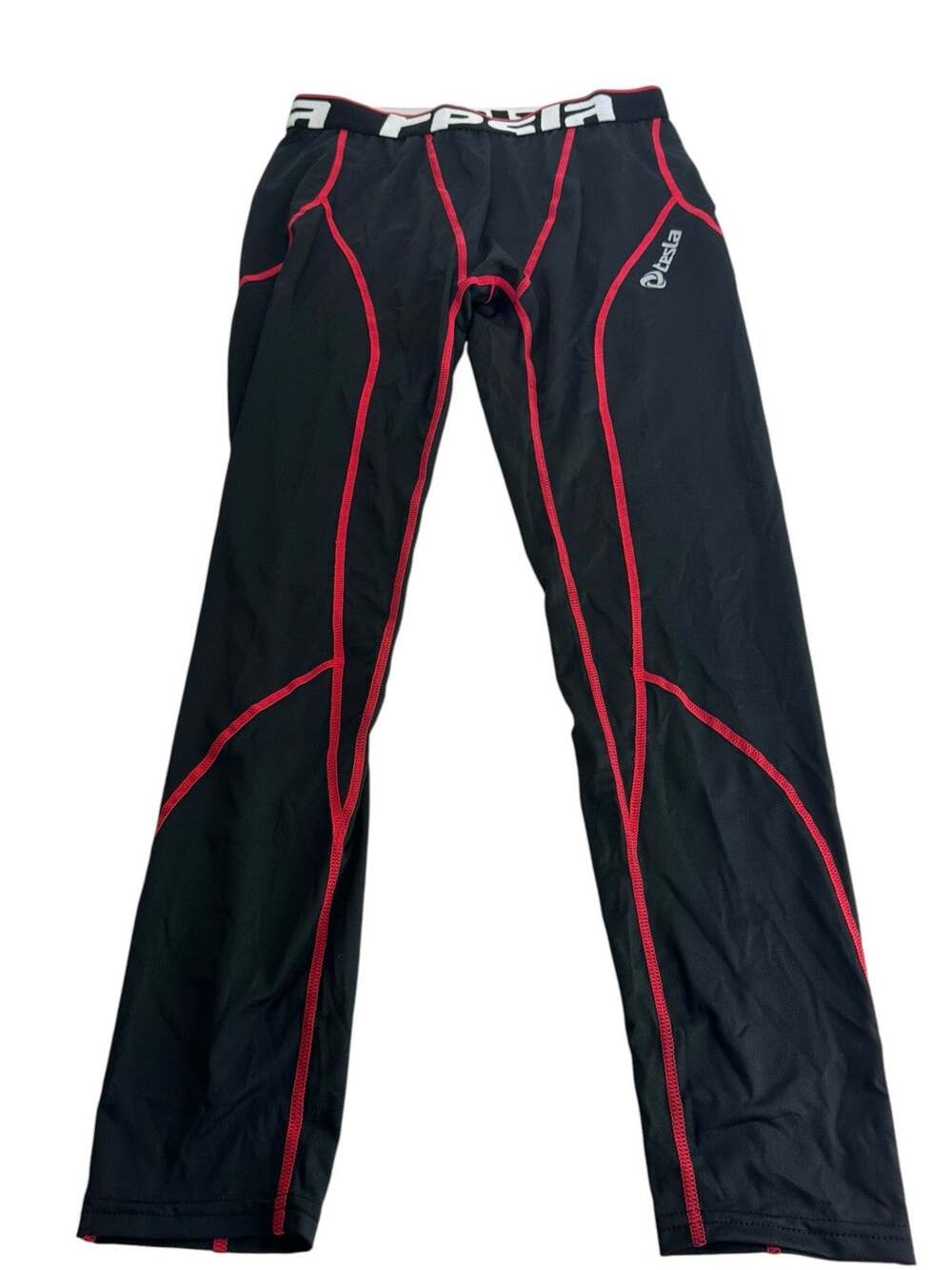 Tesla Men's Size L Black Red Compression Base Layer Athletic Leggings Pants